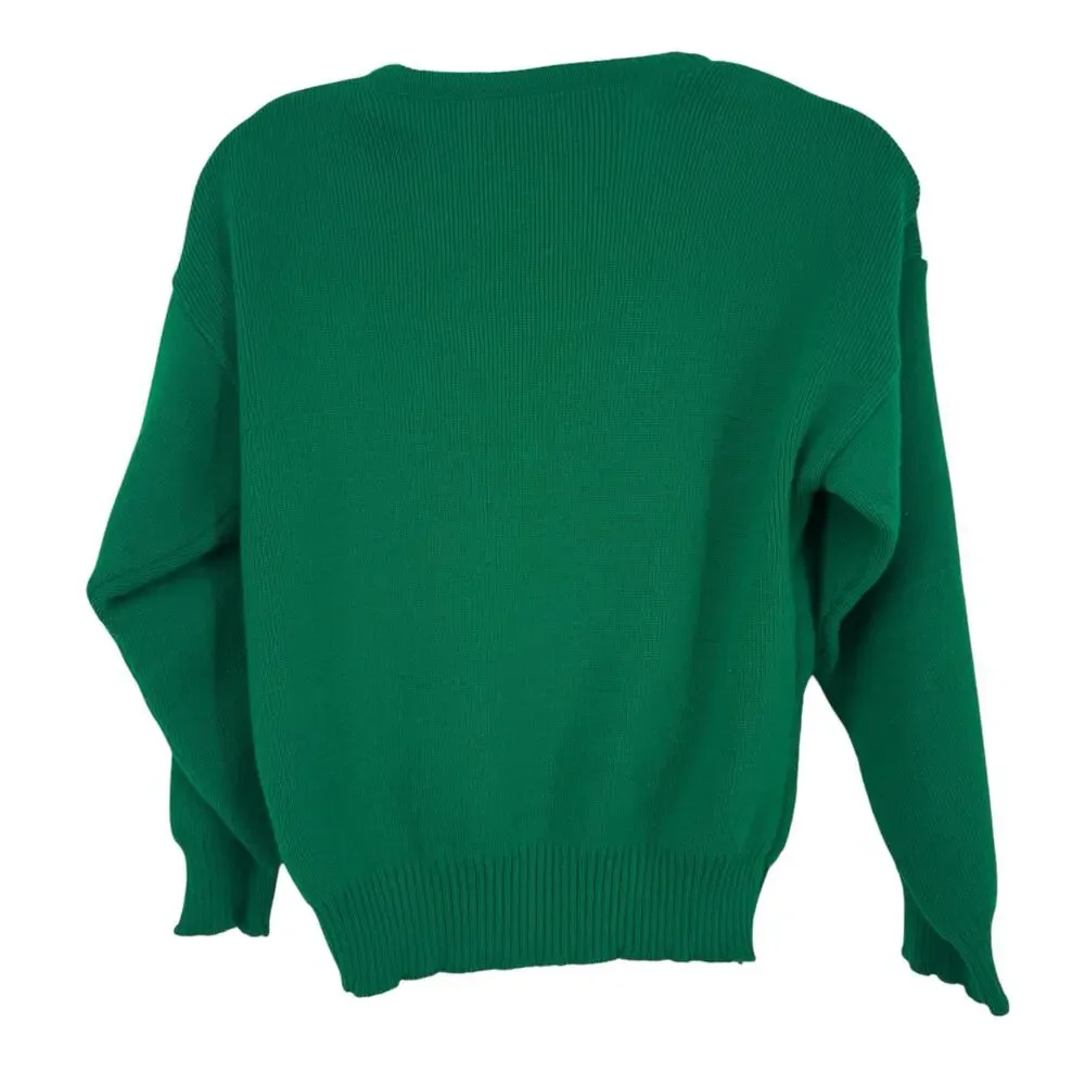 Traditional Craft Irish V Neck Sweater Kids 7-8 Celtic St Pattys‎ Day Green